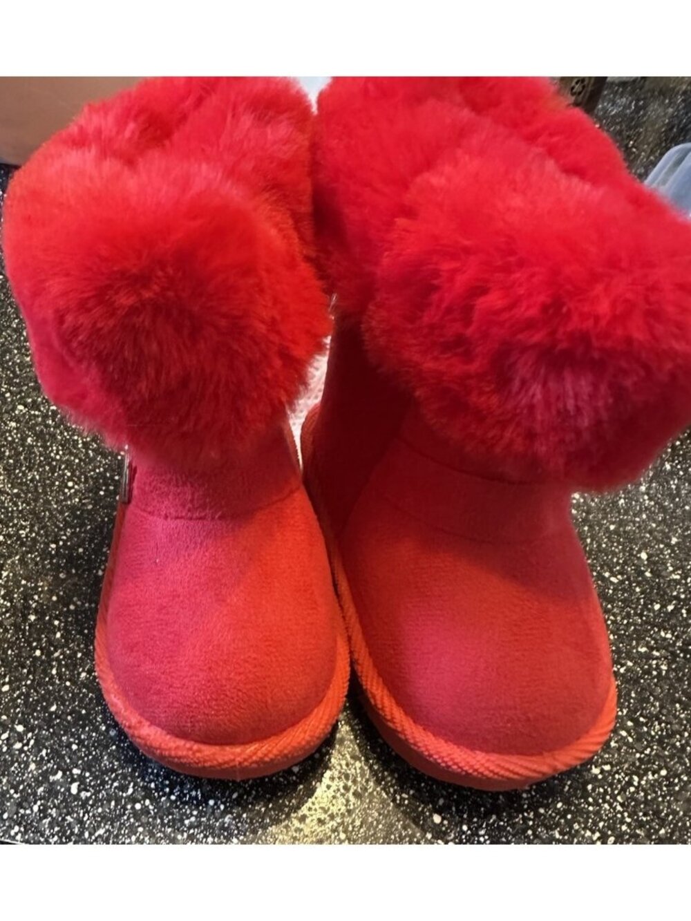 Red Winter Boots With Red Faux Fur Trim And Buckle Accent Size 3 Toddler Girl